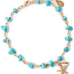 London Women's Shell Charm Raw Cut Stones Anklet-8