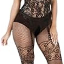 omens Fishnet Bodystocking Plus Size Crotchless Bodysuit Sexy Tights Soft Nightwear Lingerie-image-59