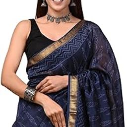 women's hand block printed Maheshwari silk saree 6.3 m including blouse piece-image-2