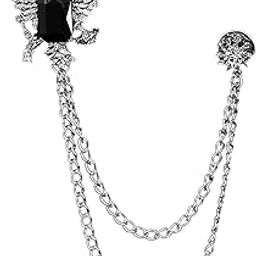 Luxury Crown Style Brooch for Men's & Women Suit Shirt Stud Brooch Lapel Pin Brooch Pin Chain Tassel Brooch Pin with Crystal Chain(Silver Crown Eagle Black Gemstone)-image-31