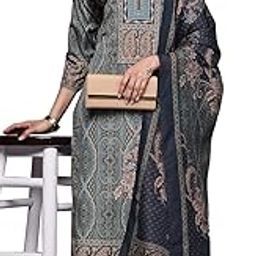 Blue Printed Poly Crepe Straight Kurta With Trousers & Dupatta-picture-21