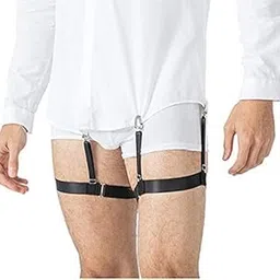 FabNext- Men's Elastic Shirt Stays Non-Slip Locking Clamps 3 Line Garter, Shirt Suspender (Black& White Free Size) 2 Pair-image-7