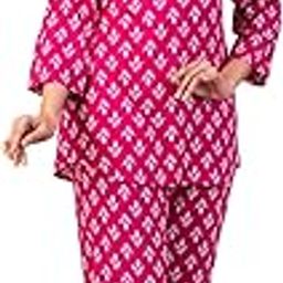 Printed Rayon Nightwear Set, Fuchsia, Long Sleeves, Pyjama for Women-image-31