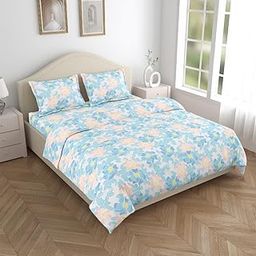 haus & kinder Bedsheet for Double Bed King Size 144 TC Pure Cotton Bedsheets for King Size 100% Cotton Bedsheet for Double Bed Bedding Set 1 Bedsheet and 2 Pillow Covers Bed Sheet Petal Veil-20