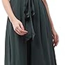 Women's Dark Green Round Neck Ruffled Sleeve Solid Embroidered Regular Jumpsuit-picture-8