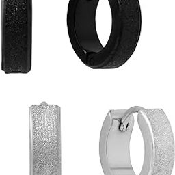 Earrings Set for Men | Silver & Black Hoop Earrings for Boys | Combo of 2 Stainless Steel Hoops | Fashion Accessories for Men | Birthday Gift for Boys Anniversary Gift for Husband-54