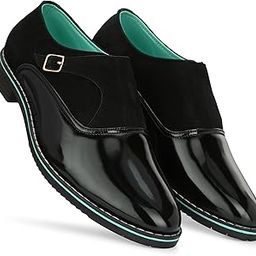 Handcrafted Black Vegan Leather Buckled Kiltie Slipon-image-35