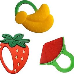 Antoyz Cookie Shape Soft Silicone Teether BPA Free Teething Toy for Babies with Textured Surface for Soothing Gums (Cookie - Brown) (Banana+Bary+malon)-picture-26