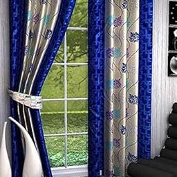 FARRELL Home Decor -1 Piece Polyester Alluring Leafy Bedroom Curtain for Door (4 x 7 Feet Blue)-image-20
