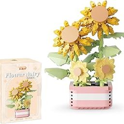 Flowers Set, Funny Sunflower Blocks Yellow Flower Blocks Suitable Home Decoration Gift Crafting Activity Office Desk Decoration Educational Toy Playtime Event Decoration Party-19