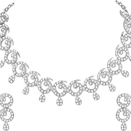 atasi international Rhinestone Silver-Plated Jewellery Set/Necklace for Women (White) (R140)-picture-30