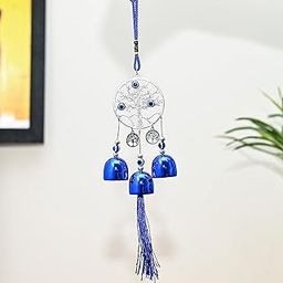 Positive Energy 3-Bell Wind Chime with Evil Eye Charm - Decorative Hanging Piece for a Peaceful Home, Balcony, Garden, and Office Spaces-image-97