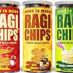 Noon to Moon Ragi Chips | Vegan & Gluten-Free Assorted Flavors - Piri Piri, Desi Masala & Cream and Onion | Nachni Chips| Pack of 3 (150g x3)-image-60