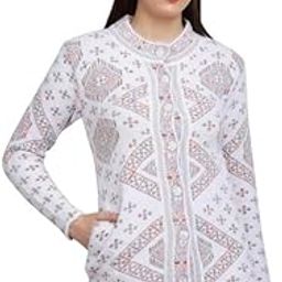 Women Geometrical Cardigan Sweater White-image-37