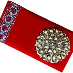 Decorative Money Gift Envelope, Velvet Royal Shagun Envelope with Crystal Brooch, Handcrafted Wedding Cash Gift Holder, Red-image-86