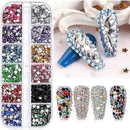 NPAH 12 Grid Nail Art Rhinestones Decorations Nail Stones Imitation Glass Crystal Manicure Art Box Mineral Jewelry Mixed Bride Phototherapy Nail DIY Tool-image-86