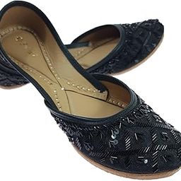 Women's Lris Gold Genuine Soft Leather Embroidered Jutis | Bite and Pinch Free Jutti | Punjabi Formal Juttis | Girl's Wedding Flat Ladies Mojari | Formal Ethnic Juti |-image-89