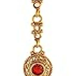 traditional Antique American Diamond Bindiya Style Brass Ethnic Maang Tika (Red AD Antique Maang tika) for women and girls with a pack of 1-image-52