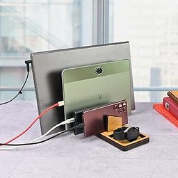 Laptop Stand, Tablet Stand, Mobile, and Power Bank, All in One Multi Device Charging Station & Organizer, Wooden Vertical Laptop Stand Holder - Bamboo-image-41