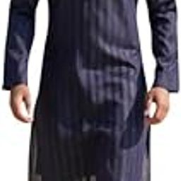 Light Blue Striped Patterned Cotton Kurta Pajama with Thread work-image-72