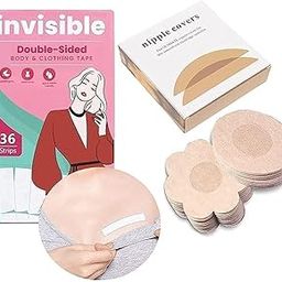 Nipple Covers Stick10 Breathable Nipple Pasties, No Show Bra for Women, Skin Friendly, Disposable with Double Sided Tape for Fashion,Transparent(Sticker-36 Strip & 10Pcs Nipple Covers Cotton)-picture-37