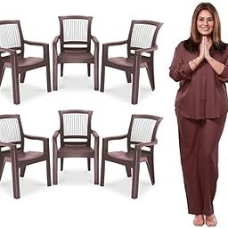Singham Plastic Chair set| Single Chair| Matt Pattern Plastic Chair for Home, Kitchen, Living Room, Office | Strong and Sturdy Structure| Bearing Capacity Up to 200Kg. (Brown & White, Pack of 6)-image-22