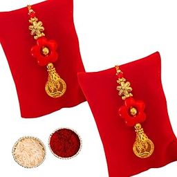 Buyent ® Flower Lumba chuda rakhi for bhabhi RakshaBandhan Moli Bracelet latkan rakhi for bhabhi Sister in law Lumba Rakhi with Roli Tilak Pack lumba rakhi for bhabhi set of 2-image-96