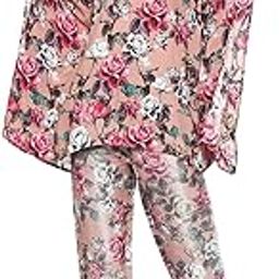 Women Stylish Pink Floral Printed 100% Modal V Neck Slit Sleeves Kaftan Toplin Top for Women-36