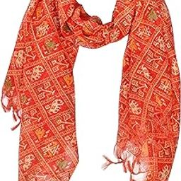 Kota Doria Rajasthani Bandej Printed Dupatta for Women's| 2.5 Meter| Designer Chunni with Tassels Perfect for Festivals| Ethnic Wear| Paired with Kurtis Lehenga (Red)-36