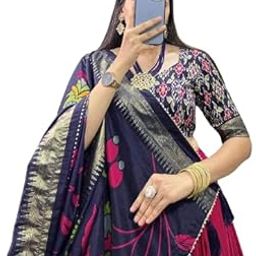 Women's Patola Print Leheriya With Foill Work Tussar Silk Lehenga Cholii-picture-26