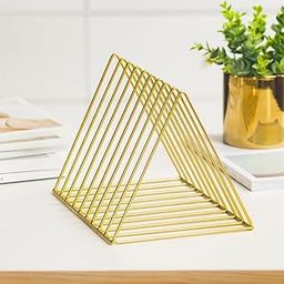 Franklite Triangle Magazine Newspaper File Organizer Rack Desktop Iron Book Record Holder Storage Organizer Bookshelf for Home School Office Decor (Triangle Golden)-16