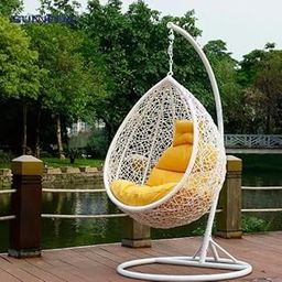 ANANTDRISHTI White Swing Chair with Yellow Cushion & Stand | Vibrant Single Seater Hanging Chair | UV Wicker Design for Garden, Balcony, Lounge, or Indoor Use-picture-16