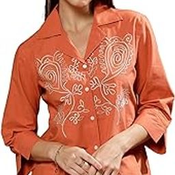 Rust Solid Embroidered Cotton Shirt Style top-picture-3