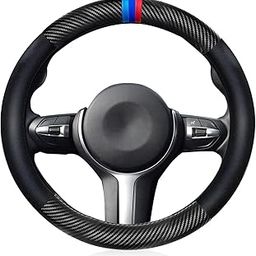 Jukkre Customized Steering Wheel for BMW F10 F30 F32 F20 E46 E90 G30 M3 M4 M5 Leather Carbon Fiber Steering Wheel Round shape design with strip car steering wheel cover-31
