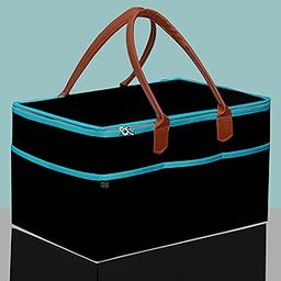 GREEN DECOR- Non Woven Fabric Diaper Caddy Bag with Handles & Zip Lock for Smart Mothers Baby Diaper Caddy Wipes Felt Storage Organizers,Foldable & Portable(Black&Tan&Rama-18X12X9 Inch)-image-60