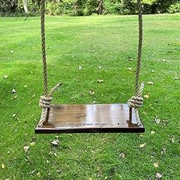 GIANTEX Sheesham Wood Rectangular Chair Swing with Nylon Rope for Kids Adults Solid Wooden Tree Swings Chair Jhula for Indoor and Outdoor Garden (23x11x2 Inches, Honey Finish)-picture-6