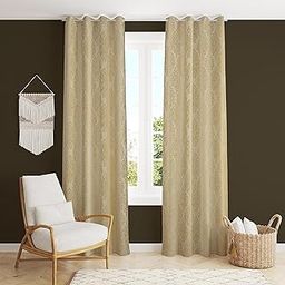 FRESH FROM LOOM Supreme Embossed Velvet Padre|Semi Black Out 80% Room Darkening Screens|Paisley Opaque Curtains For Home 7 Feet (Cream|2Pc|Double Weaved Parda|Eyelet Ring|Window & Door Curtain)-image-1