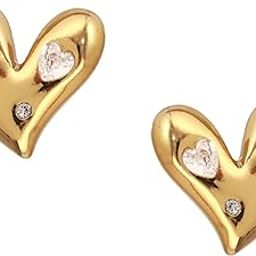 Gold-Tone Heart Stud Earrings with Mini Crystal Accents – Romantic Elegant Earrings for Women & Girls-image-18