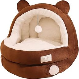LOOM TREE Cat Bed Cave Non Slip Bottom Wear Resistant Indoor Cats Semi Closed Cat Nest S Brown-image-31