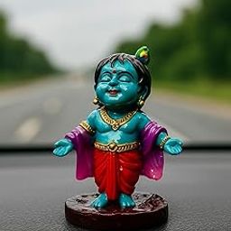 Tavasyya Nandalala Bal Krishna Idol | Glossy Murti in Peacock Blue & Crimson Red | Bal Gopal Idol for Car Dashboard, Office Desk, Study Table & Home Pooja Room 4 Inch, Resin-image-53
