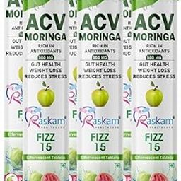 Raskam Apple Cider Vinegar (ACV) Moringa | Master Your Appetite & Boost Immunity | Natural Energy with Antioxidants | No Added Sugar | Guava Flavor | 15 Fizz Tablets (500mg) Pack of 6-89