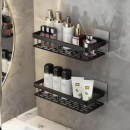 SR Self-Adhesive Multipurpose Wall Mounted Bathroom Shelves | Space-Saving Storage Organizer Racks for Bathroom and Kitchen Accessories | Stylish Wall Stand for Home, Office Use (Black-Pack of 1)-5