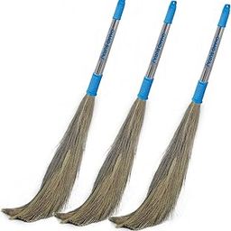CHAND SURAJ Natural Grass and Stainless Steel 3 Pcs Pack of Stella Brooms for Floor Cleaning | Multicolour, Full, Hard_Floor, Stainless_Steel & Natural Grass-2