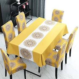 HOKIPO Polyester Dining Chair Cover With Matching Table Cover 6 Seater (Ar-5187-D8, Rectangular, Yellow)-image-37