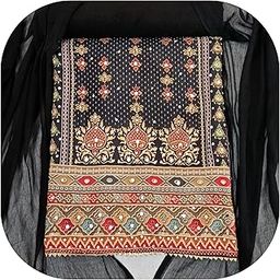 Womens Muslin Suits & Dress Materials With Chiffon Dupatta | Unstitched Suit Set | Muslin Suit Material (IN, Alpha, XL, Regular, Black)-image-37