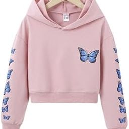 Women's Casual Long Sleeve Butterfly Print Crop Hoodie Sweatshirt-image-3