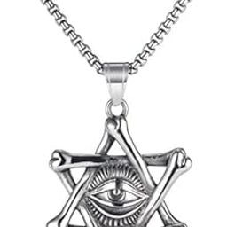 Evil Eye Pendant Necklace Vintage Punk Rock Amulet Jewelry Necklace For Men Silver Alloy Locket-image-48