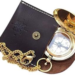 Brass Push Button Compass Nautical Vintage Compass Solid Brass Compass in a Black Leather Case-2
