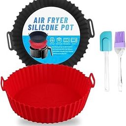 Round Silicone Red+Black Air Fryer Basket with Ear Handles | Multi-Color Nonstick, Heat Resistant + Oil Brush & Spatula-image-120