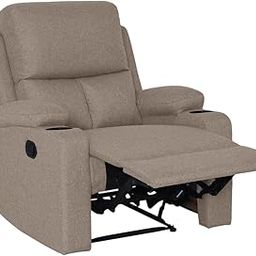 Mintwud from Pepperfry Fabric 1 Seater Sofa Chair with Back Support and Leg Relaxation | Manual Rocking & Revolving Recliner Chair | Lounge Chairs for Home (Beige)-image-4